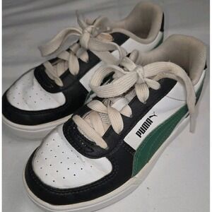 Kid's Puma Rebound Joy Black Green White Low Sneakers,  Size 12C, Good Condition